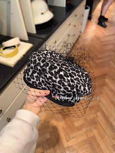 豹纹网纱法式 57.5cm AORROW CAM20060 优雅贝雷帽 CA4LA