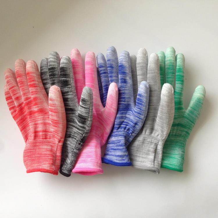 防静电手套 尼龙PU涂指手套 条纹彩色胶涂层劳保男女无尘手套
