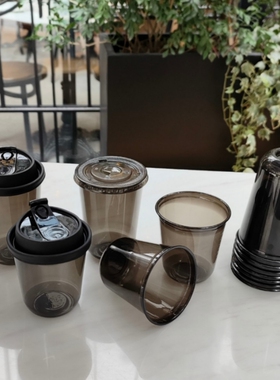 黑色咖啡杯冷饮89口径一次性PET塑料U型饮品奶茶外带打包用400ml