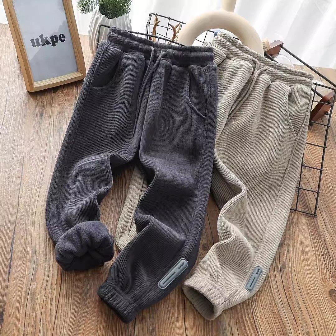 男童加绒裤子一体绒条绒灯芯绒裤