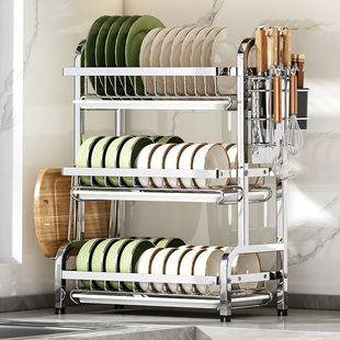 不锈钢厨房碗架沥水收纳架刀架多功能台面放碗放筷盘碟置物篮碗柜