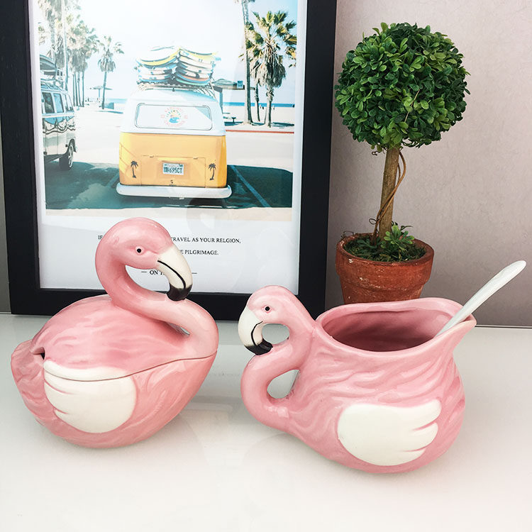 American style Northern Europe Pink ceramics Flamingo Sugar Bowl Milk Cup Mug Cruet suit Home Furnishing giftin the Tableware , Cup/Cups/Kettle , Milk Cup/Milk Cup  category - from Buy2taobao.com to provide professional Taobao agent buy service