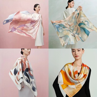 万事利2025实体店春夏新款双面印花大方巾白夜馥香幻想悦动空谷香