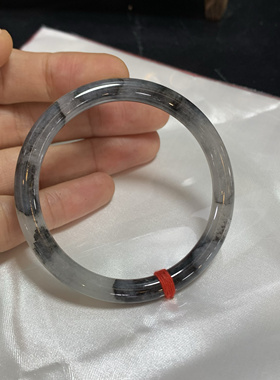 54.5圆条国风系列水墨丹青 天然缅甸翡翠冰乌鸡手镯特色玉镯