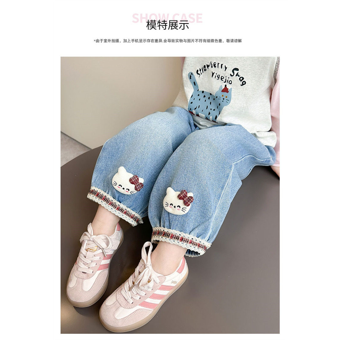 女童可爱猫咪花边束脚灯笼裤