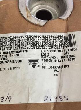 RS01A200R0FS70  线绕电阻器 RS-1A 1w  200R 1% Vishay / Dale