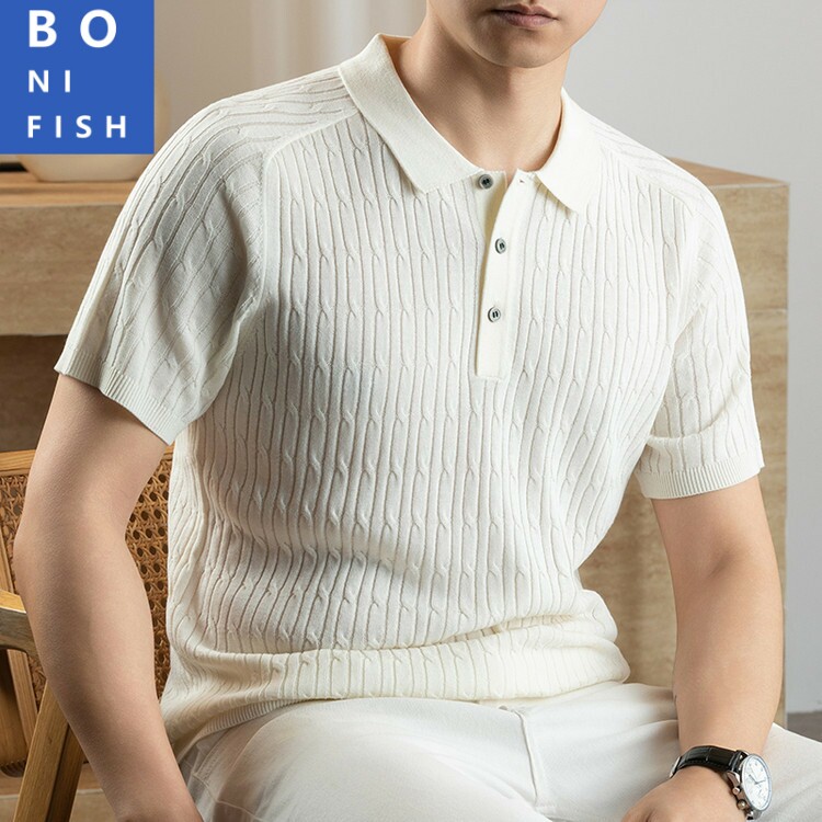 天丝莱赛尔老钱风男士Polo衫潮流
