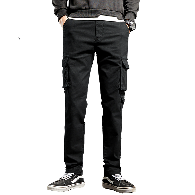 秋冬工装休闲裤男特种兵2025修身直筒百搭多袋时尚系带牛仔长裤子
