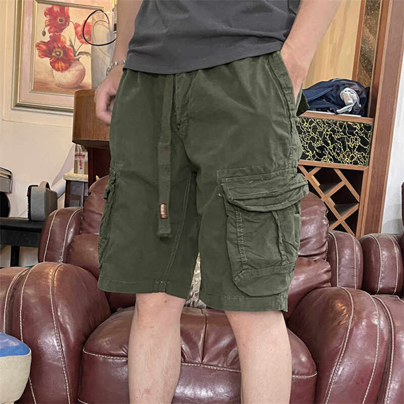 夏季军绿色休闲宽松运动中裤新款