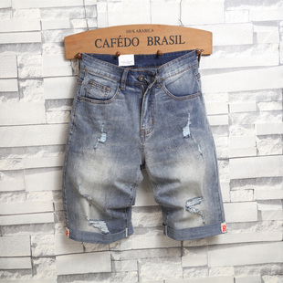 牛仔短裤男五分裤夏季薄款男款破洞马裤中裤2026新款5分裤子男士