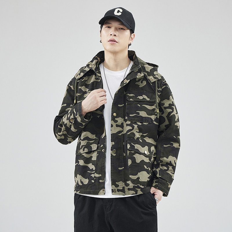 美式复古工装迷彩夹克男士立领外套秋冬时尚帅气上衣多口袋