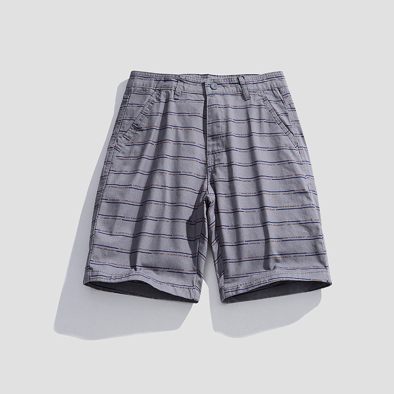 美式潮牌工装短裤男夏季纯棉中裤宽松直筒休闲百搭条纹印花五分裤