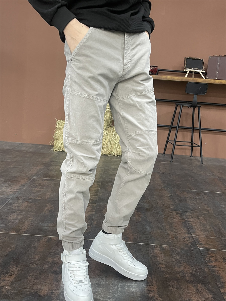 春秋休闲裤男款修身工装裤青年潮牌时尚长裤子2026年百搭拼接束脚