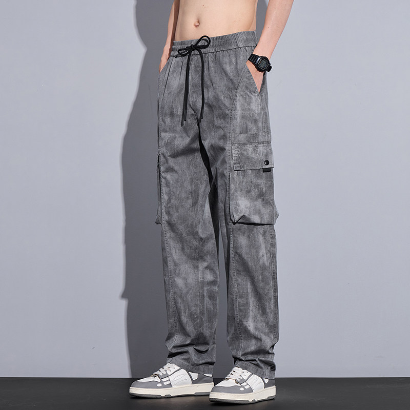 冰丝工装裤男夏季薄款彩色哈伦休闲裤宽松直筒运动裤