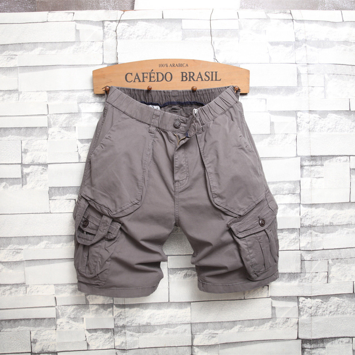 夏季男士纯棉五分裤青年短裤工装多口袋休闲沙滩裤松紧腰运动裤