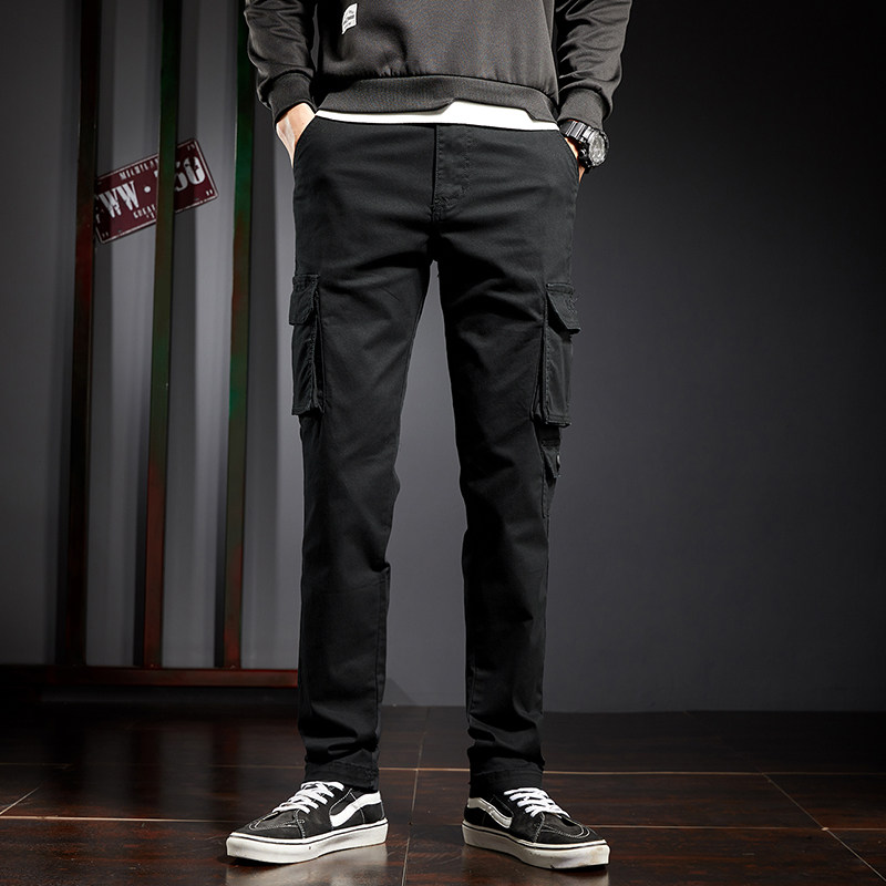 春秋工装休闲裤男特种兵2026修身直筒百搭多袋时尚系带牛仔长裤子