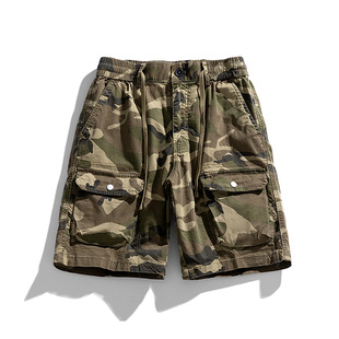 潮牌宽松五分裤 多口袋直筒休闲松紧腰中裤 夏季 短裤 男 迷彩工装 美式