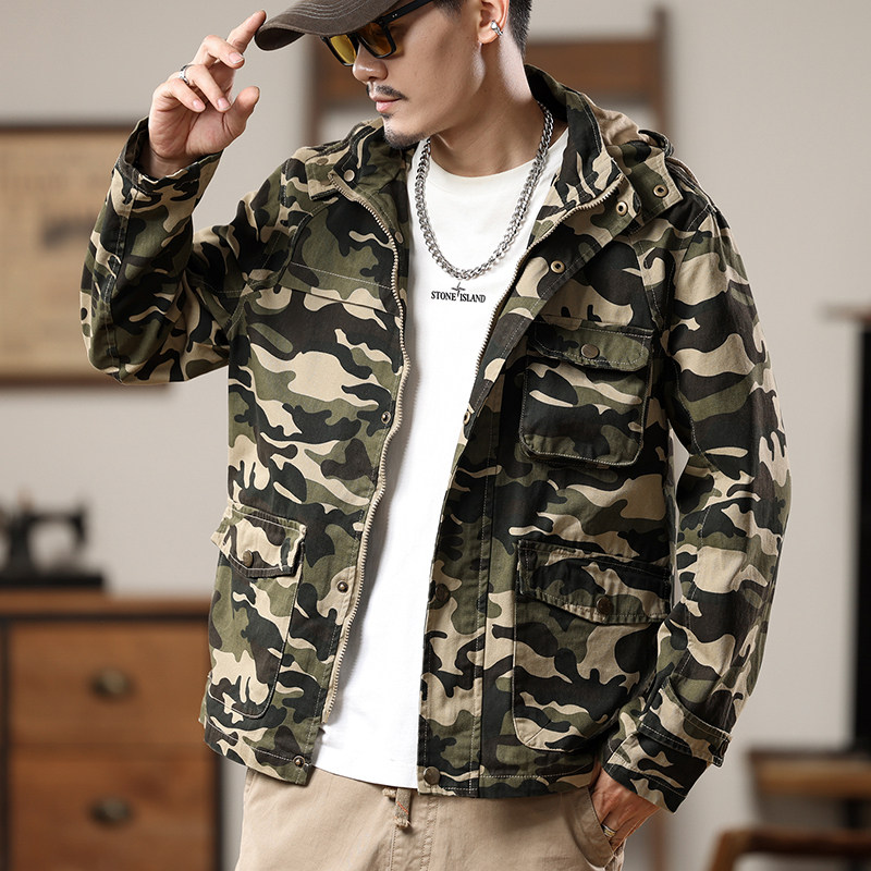 美式复古工装夹克男士立领外套春秋时尚帅气上衣潮流男款