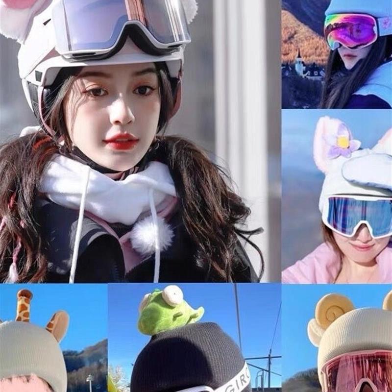 德国滑雪头盔帽套可爱单baby耳朵猫同款卡通电瓶双板头盔罩男女款