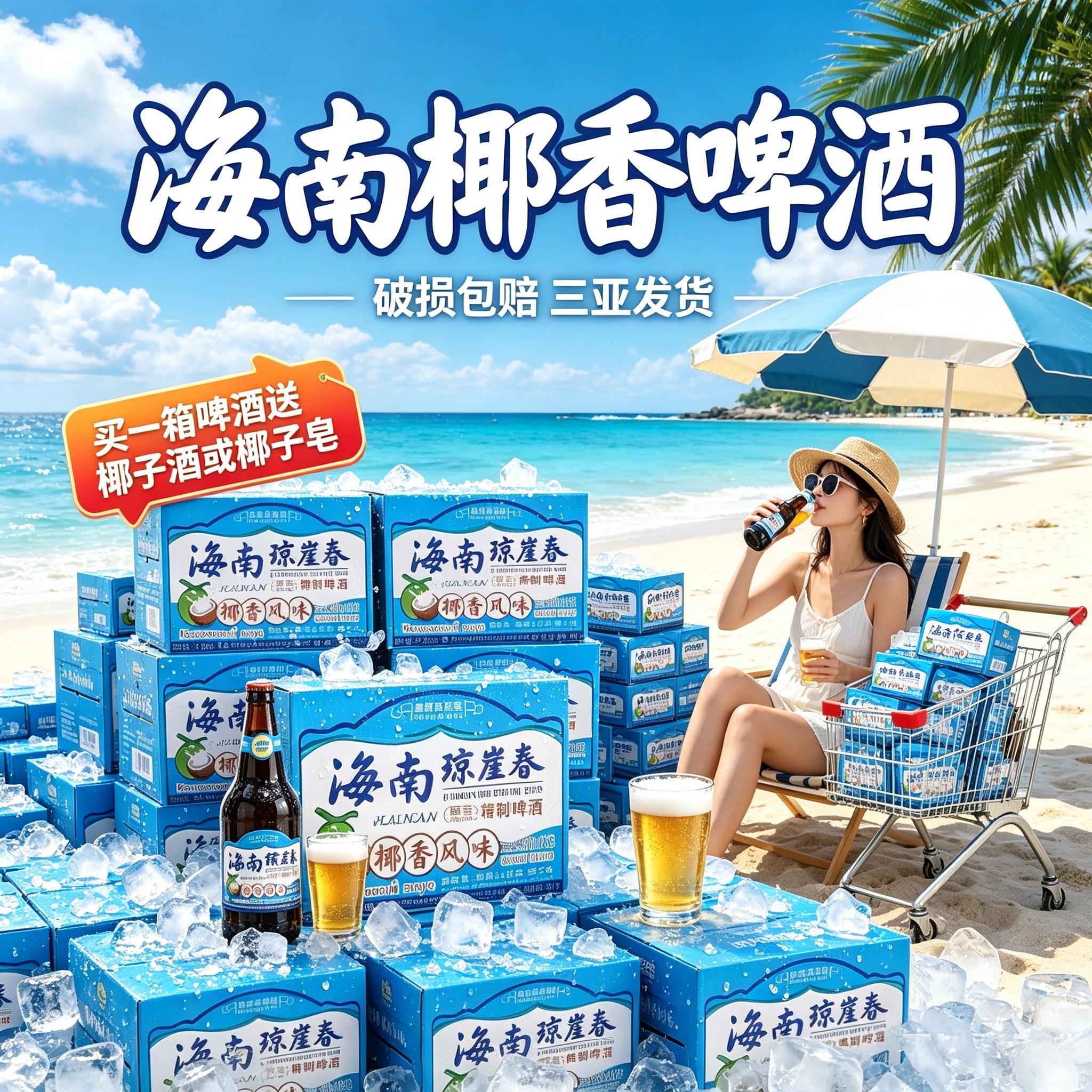 海南琼崖春椰香啤酒 500ml*12瓶 整箱醇香精制啤酒椰香风味啤酒