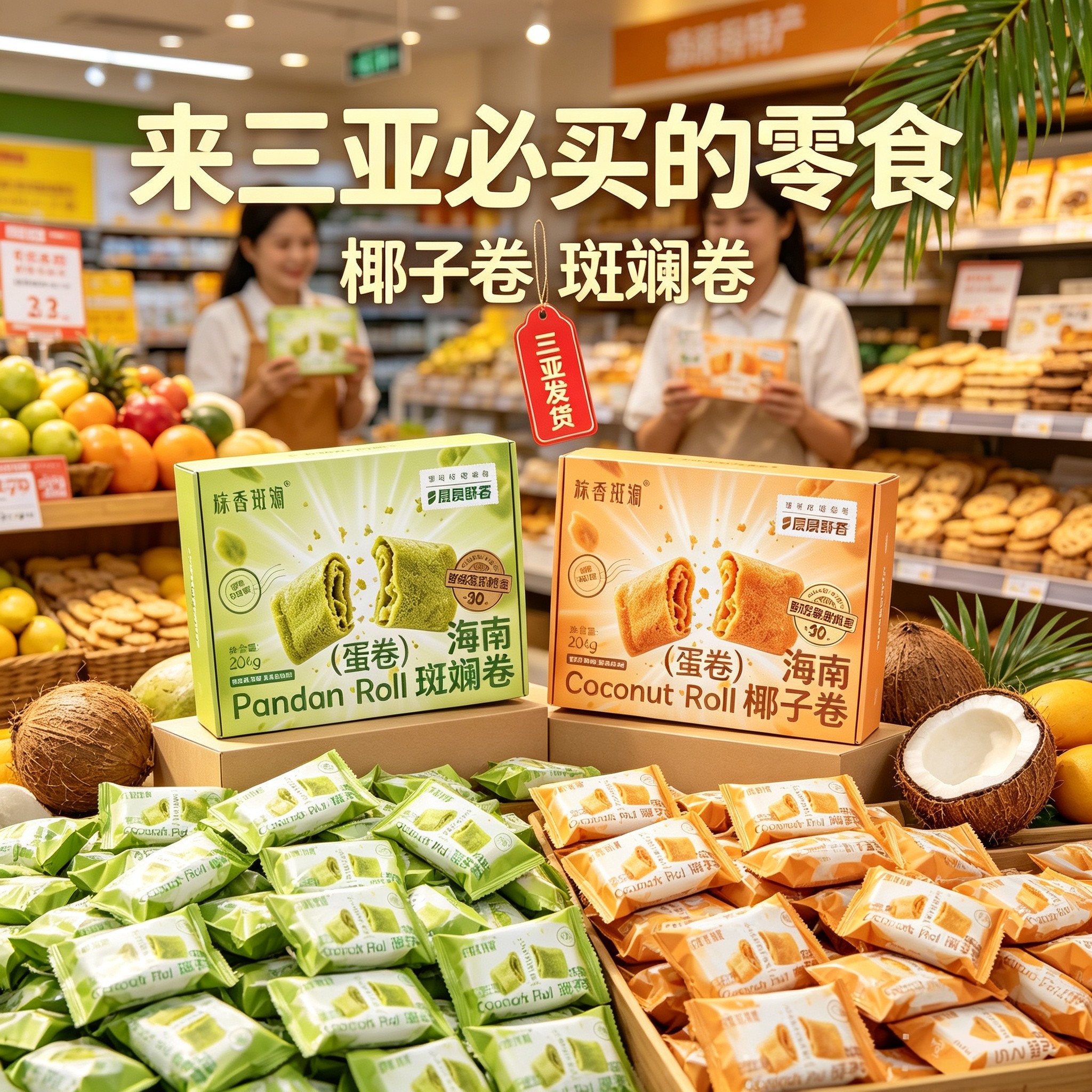 海南斑斓卷椰子卷204克X3盒蛋卷饼干零食小吃独立小包装粽香斑斓