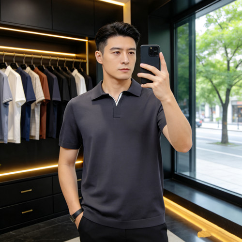 2026夏季新品伊力特冰丝短袖Polo衫欧货高端剪刀领修身简约休闲男