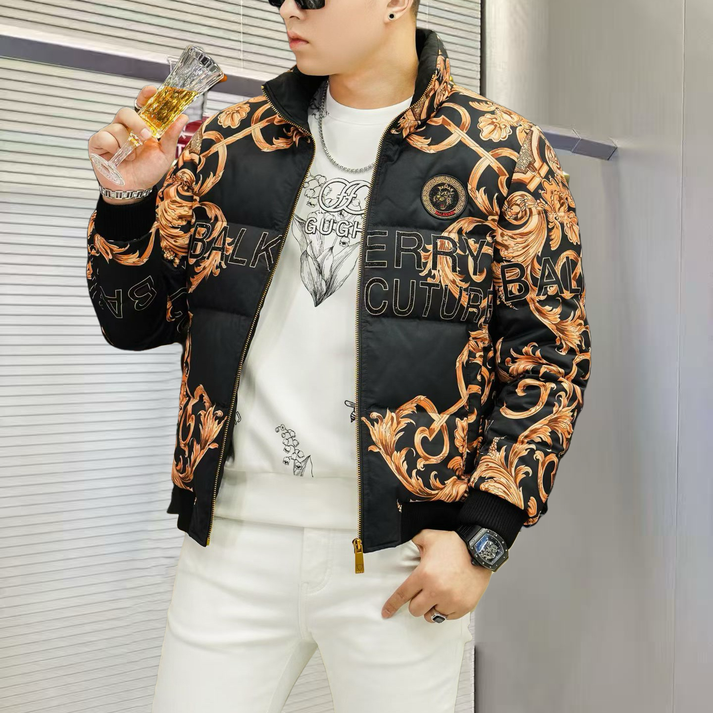 2025冬季新品立领羽绒服男欧货高端虎头印花修身时尚休闲KDYR112