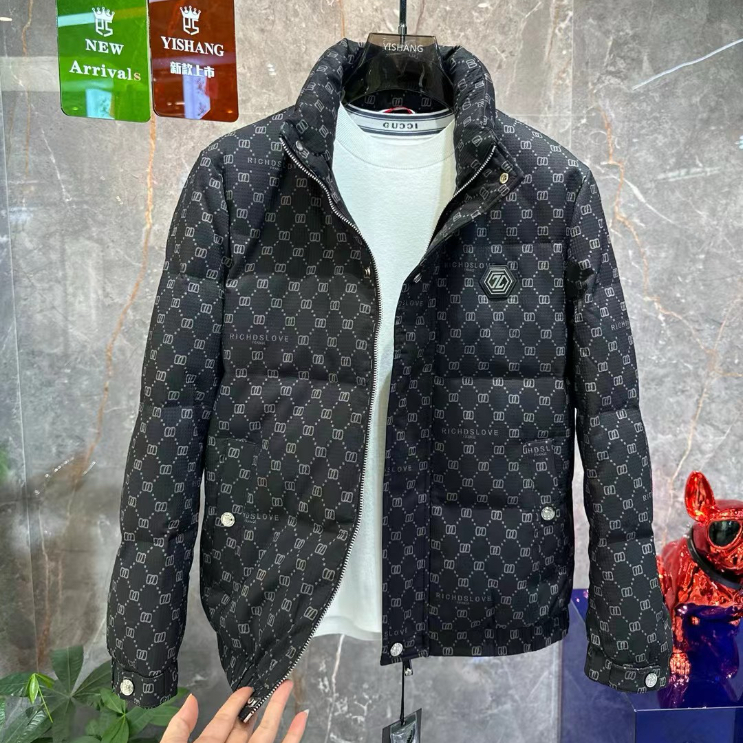 2025冬季新品立领羽绒服男欧货高端字母印花修身时尚休闲90白鸭绒
