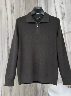 FANDI潮牌翻领半拉链长袖羊毛衫2025秋冬季新品纯色修身简约休闲