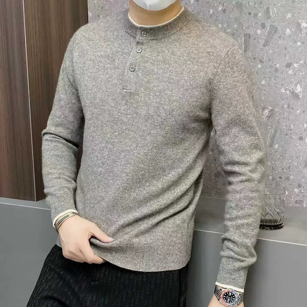 2025冬季新品牦牛绒羊毛长袖毛衣欧货高端假两件纽扣亨利领打底衫,男装,针织衫/毛衣,淘宝优惠券,粉丝福利购,淘宝优惠卷