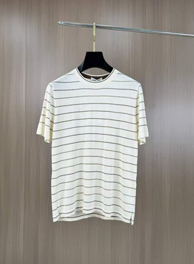 BUNERYNOBLE潮牌桑蚕丝短袖T恤2026夏季新品欧货条纹修身时尚休闲