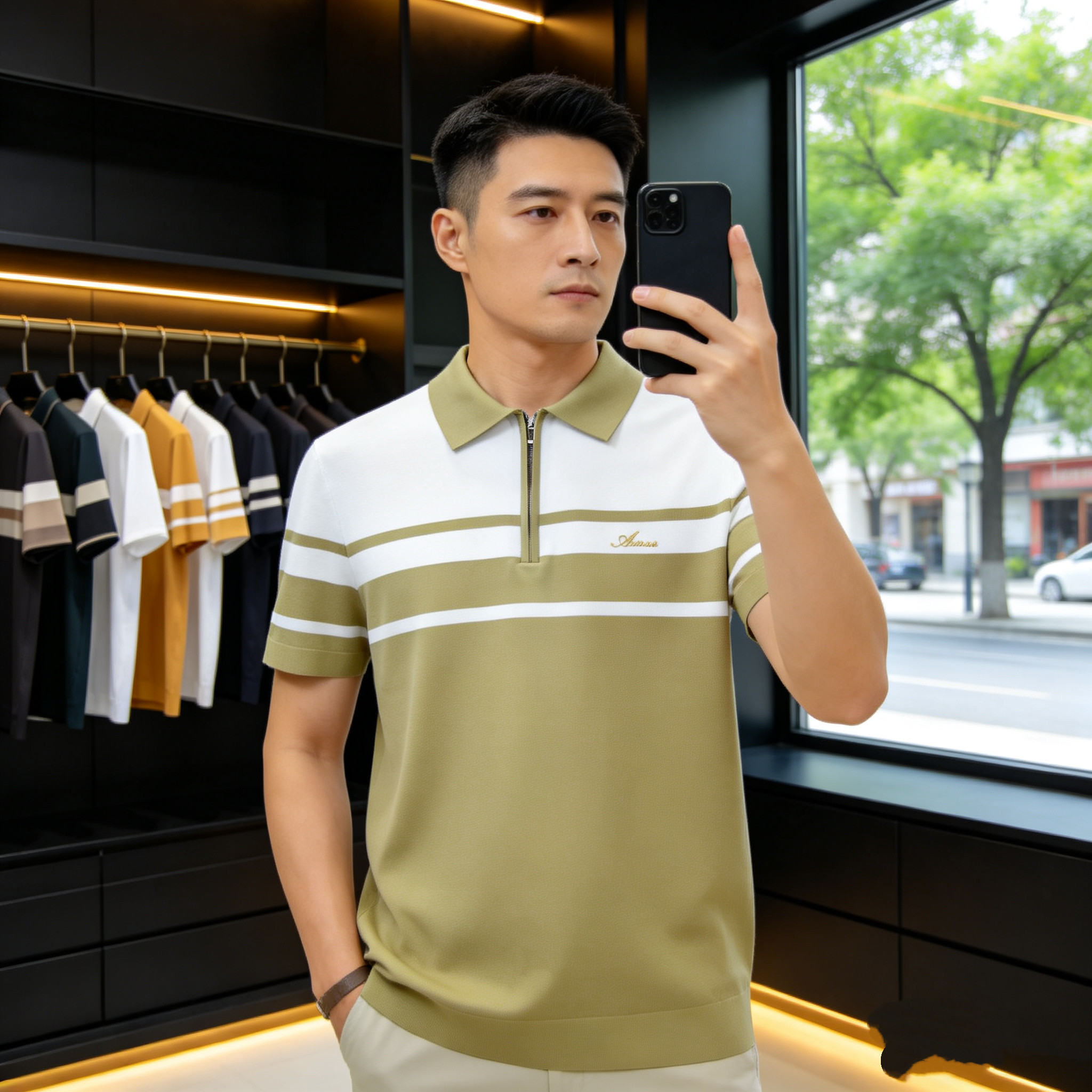 2026夏季新品伊力特冰丝短袖Polo衫欧货高端拉链撞色修身时尚休闲