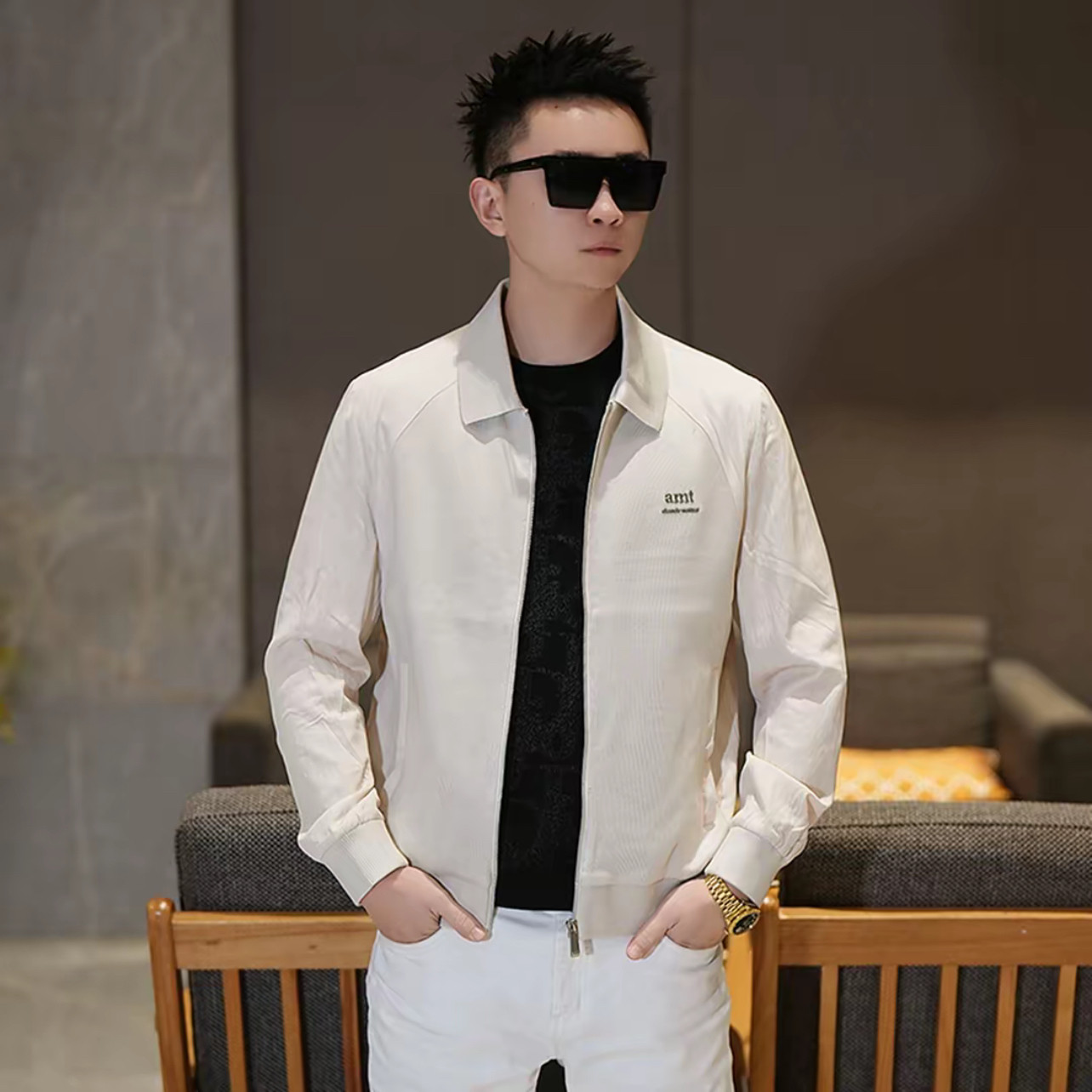 2026春季新品翻领夹克外套男欧货高端薄款修身简约时尚休闲老钱风