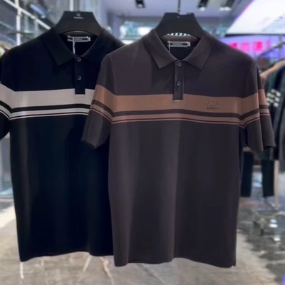 2025秋季新品针织短袖Polo衫男欧货潮牌高端条纹撞色修身时尚休闲