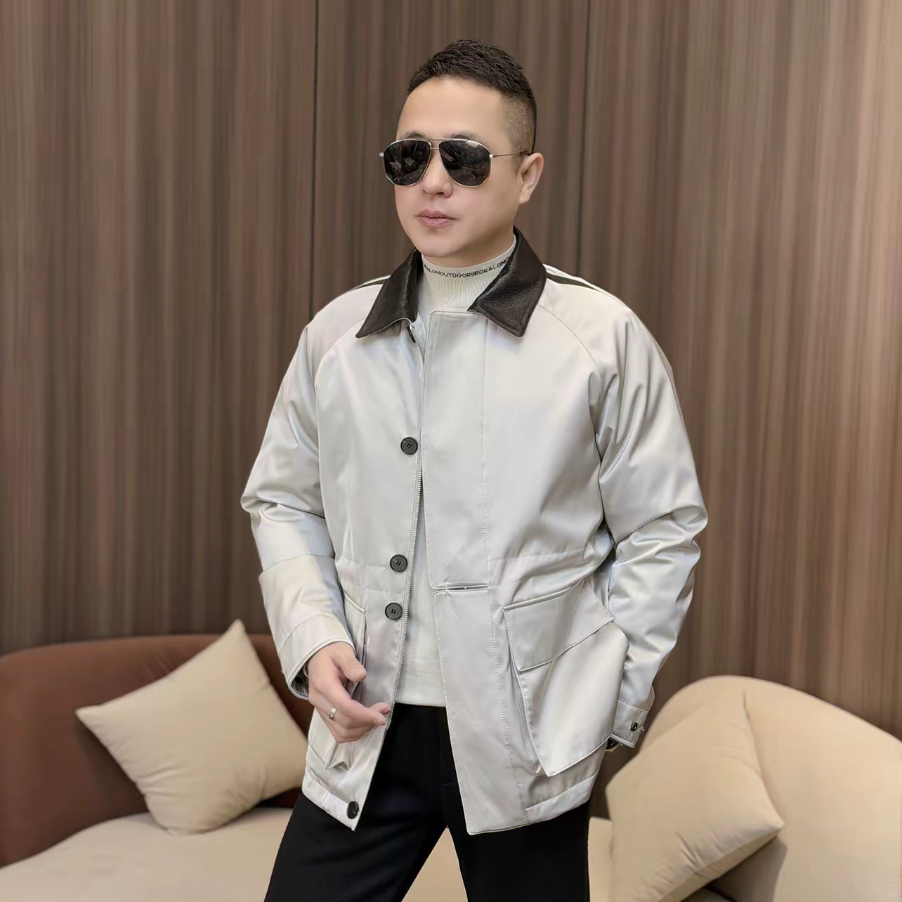 2025冬季新品中长款羽绒服欧货高端真皮拼接90白鹅绒简约休闲3532