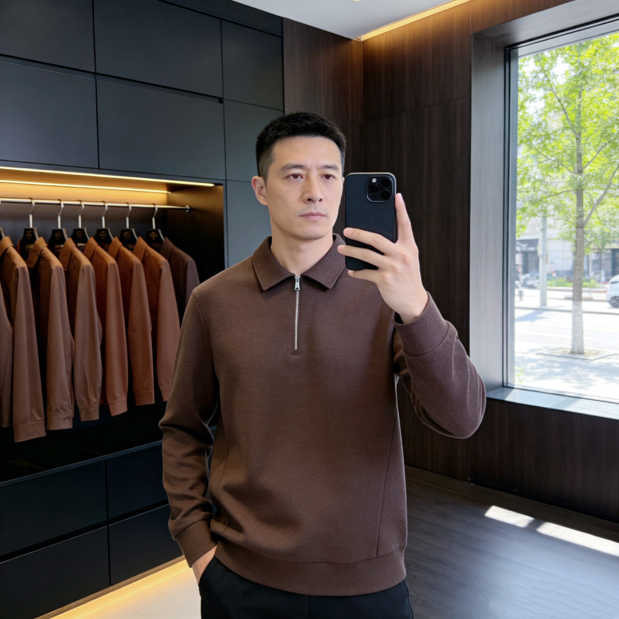 BUNERYNOBLE半拉链翻领针织混纺卫衣2026秋冬新品修身简约休闲男