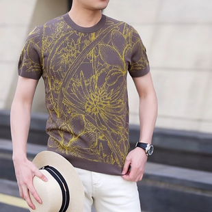 提花弹力修身 JUEDIEA潮牌伊力特冰丝短袖 T恤2026夏季 新品 休闲 时尚