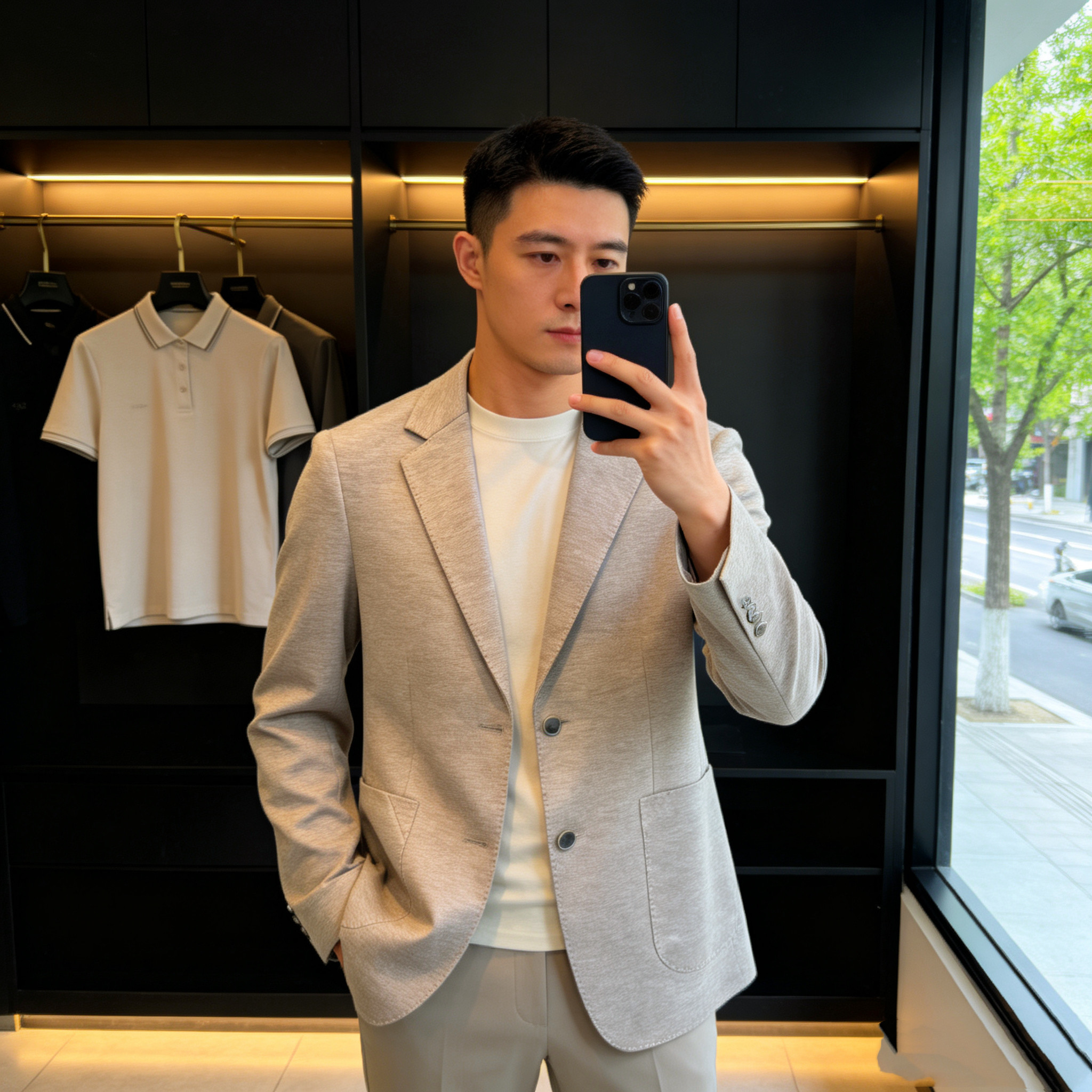 2026秋季新品针织便装西服外套欧货高端纯色修身简约商务休闲8307