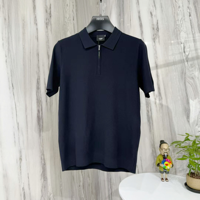 范弟潮牌针织短袖Polo衫男2025秋季新品纯色拉链翻领修身简约休闲