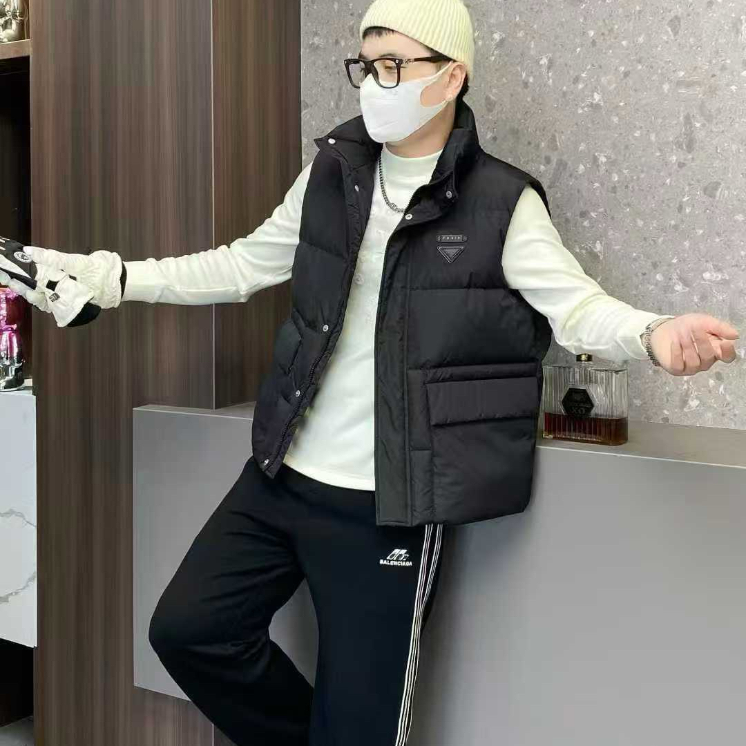 HAEETIEN潮牌立领羽绒马甲男2025冬季新品欧货高端三角标修身休闲