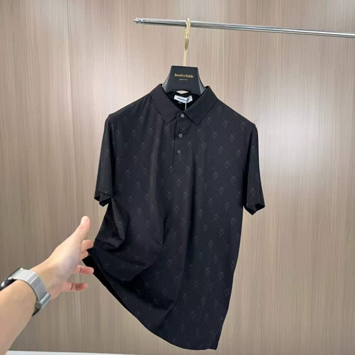 2026夏季新品桑蚕丝冰爽短袖Polo衫欧货高端菱形格修身时尚休闲男