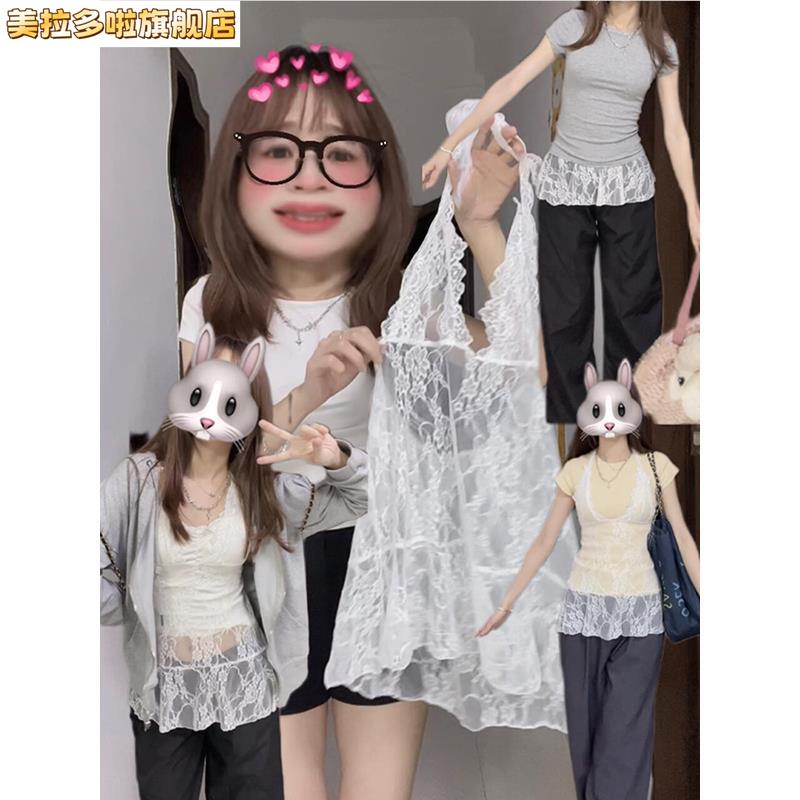 白色蕾丝吊带女挂脖上衣内搭V领外穿无袖背心叠穿罩衫