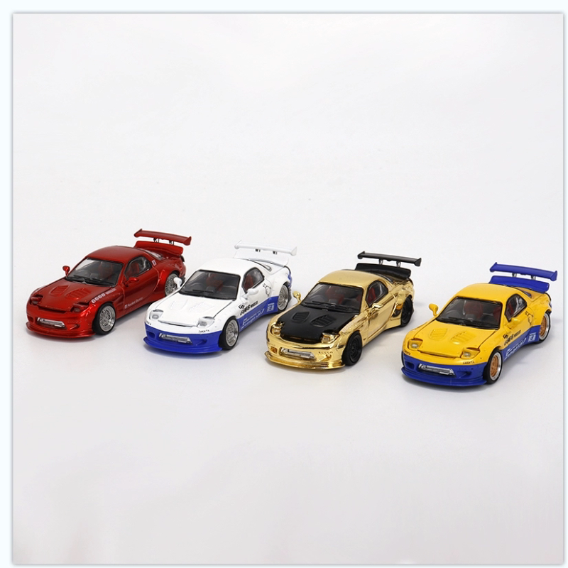 新Master 1:64 马自达RX-7火箭兔开盖版大尾翼翻灯合金模型仿真车