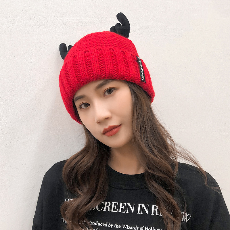 New Fashionable Christmas Antlers Hairline Hat圣诞鹿角毛线帽