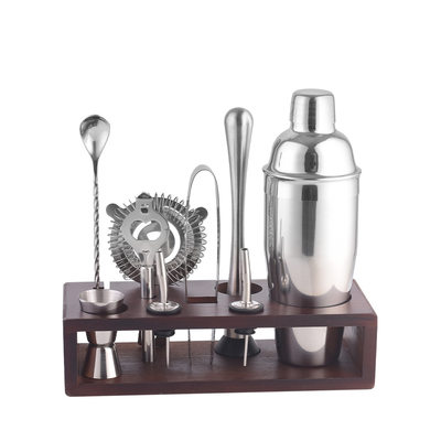 Bar Tools Cocktail Stainless Steel Mixer Wine Set Wood Rack