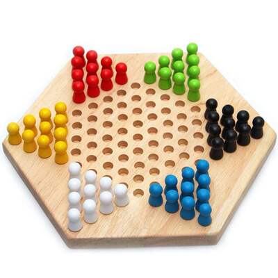 Solid Chinese Checkers with Wooden Marbles Family