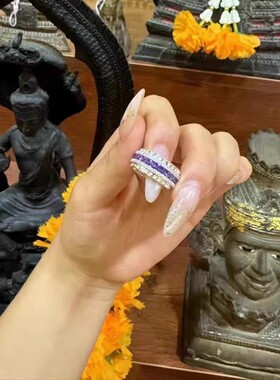 原庙正品古巴吉士纳蝴蝶戒指 泰国戒水晶镶钻 紫嫣红颜佛牌戒指