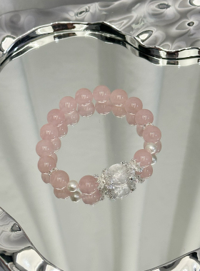 【粉泡泡】天然粉水晶手链女款蝴蝶结手串送闺蜜女友礼物时尚轻奢