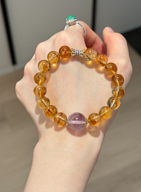天然黄水晶黄塔晶珠子搭配紫水晶配珠女款闺蜜生日礼物手链简约时