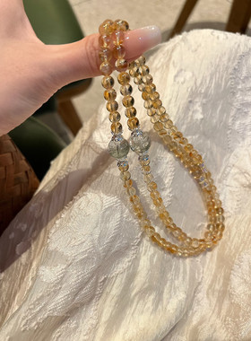 【聚财鬼佬财神】天然黄塔晶加绿幽灵手链女双圈暴富自由多圈手串